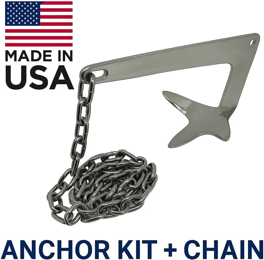 Stainless Steel Bruce Anchor Kit – 4 lbs with SS Chain 8FT – Marine Grade 316 – Ideal for Jet Skis, Dinghies, Small Boats, Kayaks – Corrosion Resistant, Heavy Duty