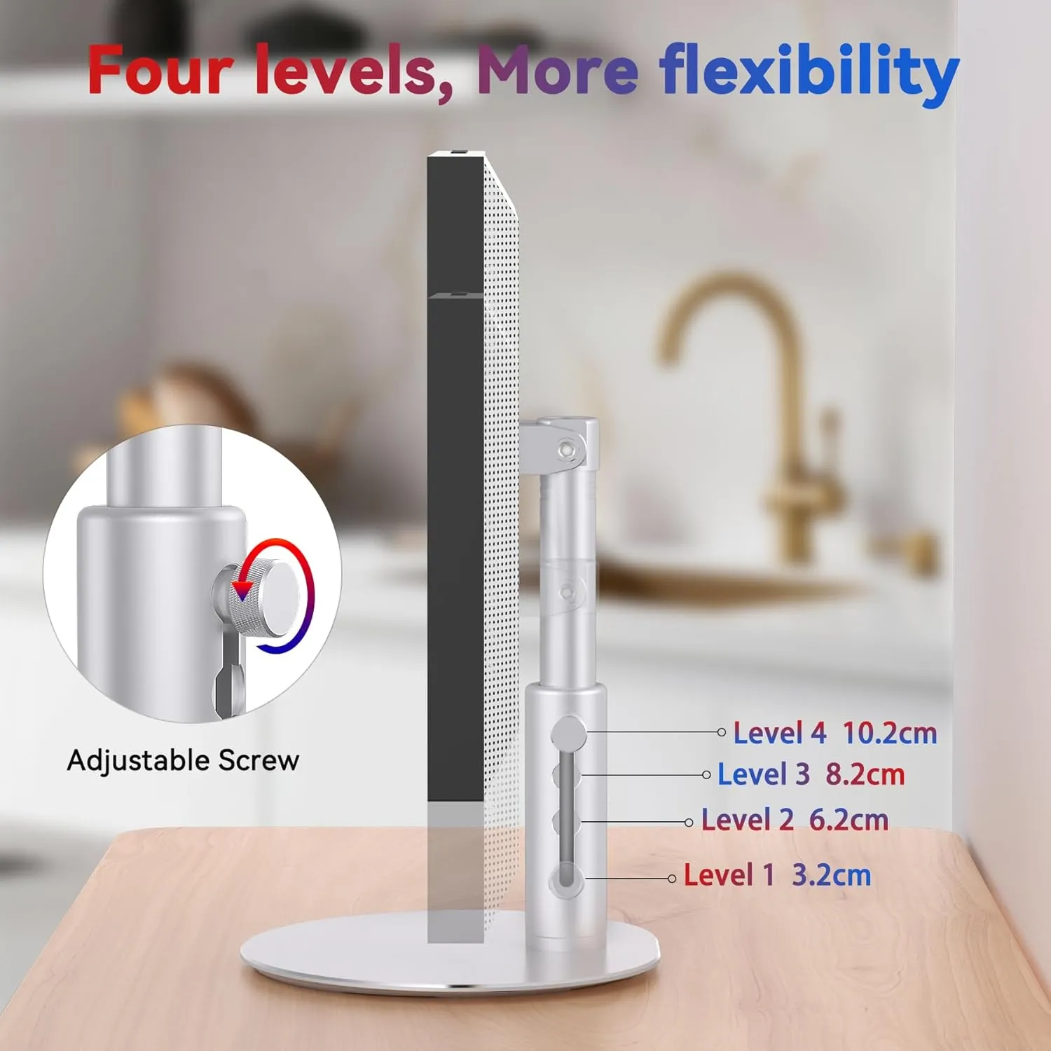Stand for Echo Show 15 (1st, 2nd Gen), Echo Show 21 with Swivel and Tilt Design, 4-Level Height Settings, Aluminum Mount Stand for Show 21, VESA-Compatible for 15-21" Displays (Silver-Swivel)