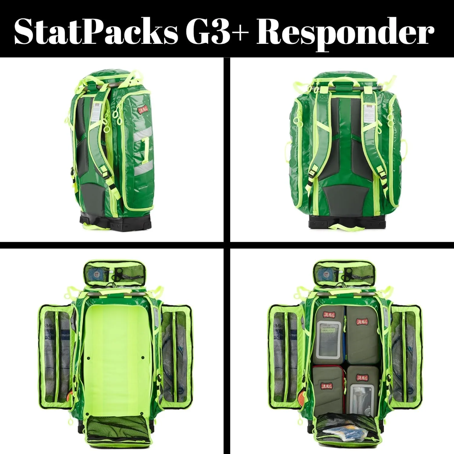 Statpacks G3  Responder   4 Cell Bundle includes Medic Backpack, Airway, IV, Universal, and Medicine Cells for EMS, Firefighters, First Responders (Green)