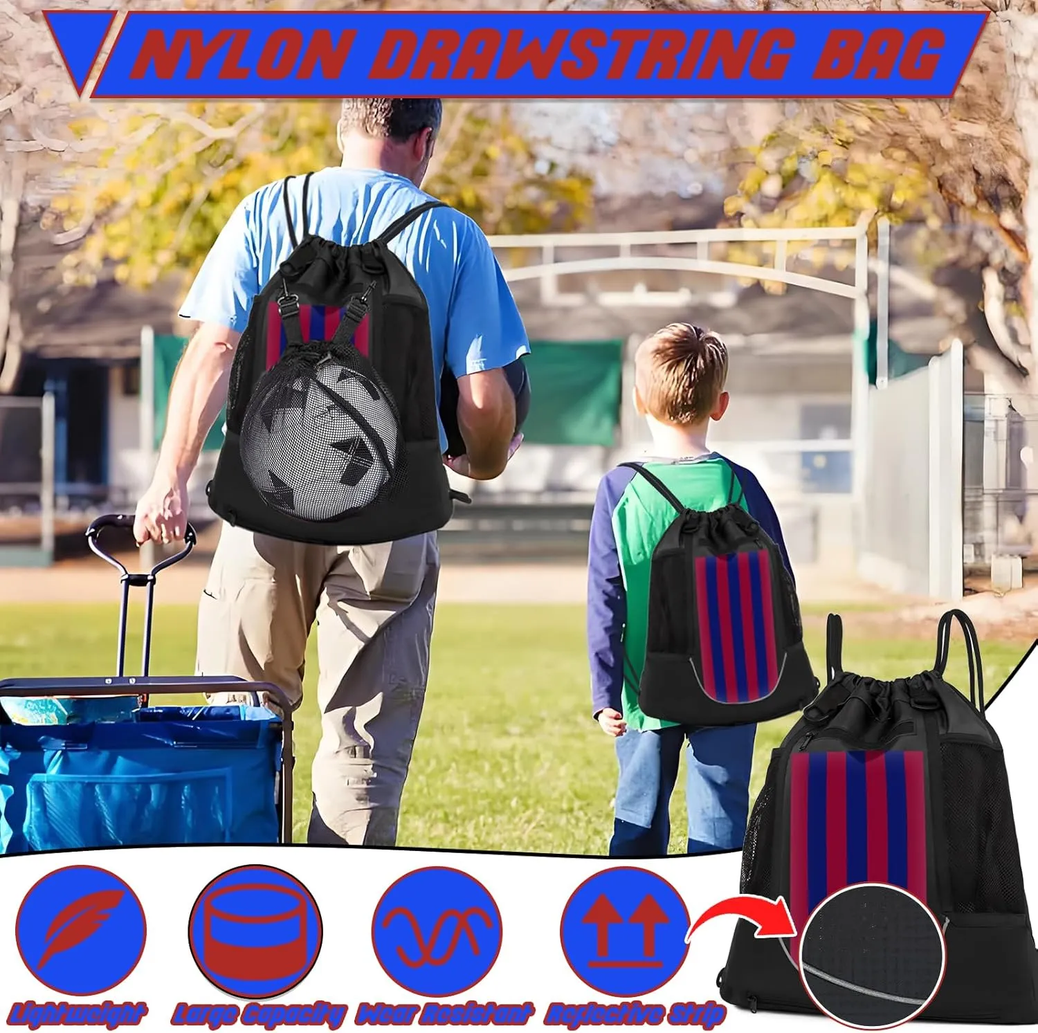 STAY GENT Drawstring Basketball Backpack for Boys, Foldable Soccer Backpack Gym Bag Sackpack Sports Sack with Detachable Ball Mesh Bag for Volleyball Baseball Yoga