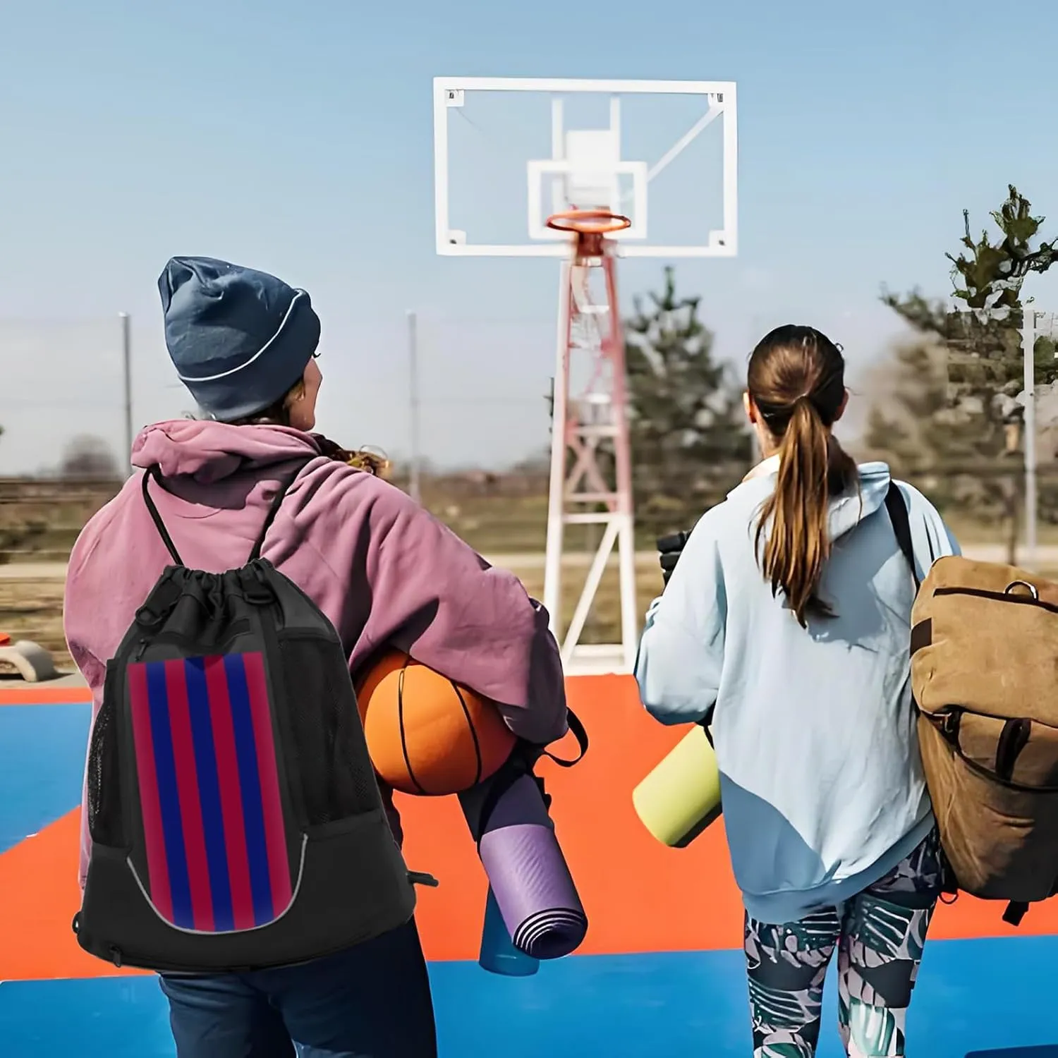 STAY GENT Drawstring Basketball Backpack for Boys, Foldable Soccer Backpack Gym Bag Sackpack Sports Sack with Detachable Ball Mesh Bag for Volleyball Baseball Yoga