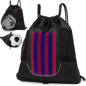 STAY GENT Drawstring Basketball Backpack for Boys, Foldable Soccer Backpack Gym Bag Sackpack Sports Sack with Detachable Ball Mesh Bag for Volleyball Baseball Yoga
