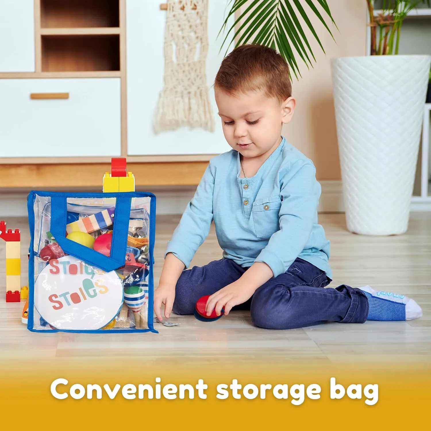 Stoie's Wooden Kids Musical Instruments for 1-5 Years Old, Baby Percussion Toys with Xylophone, Maracas, Tamburine, Durable, Safe to Play, Clear Loud Sound, Kid-Friendly Size, with a Storage Bag