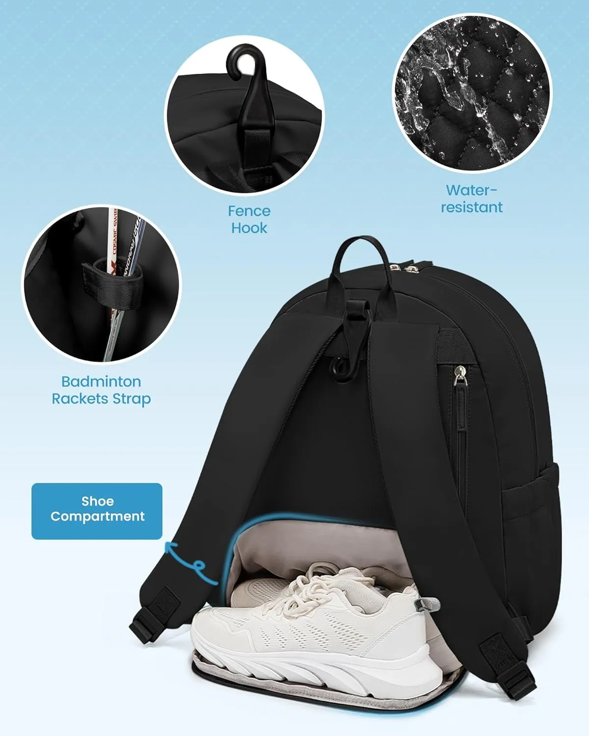 Sucipi Tennis Bag, Quilted Tennis Sling Crossbody Backpack, Water Resistant Tennis Racket Bags for Women Men, Suitable for Pickleball Tennis Badminton