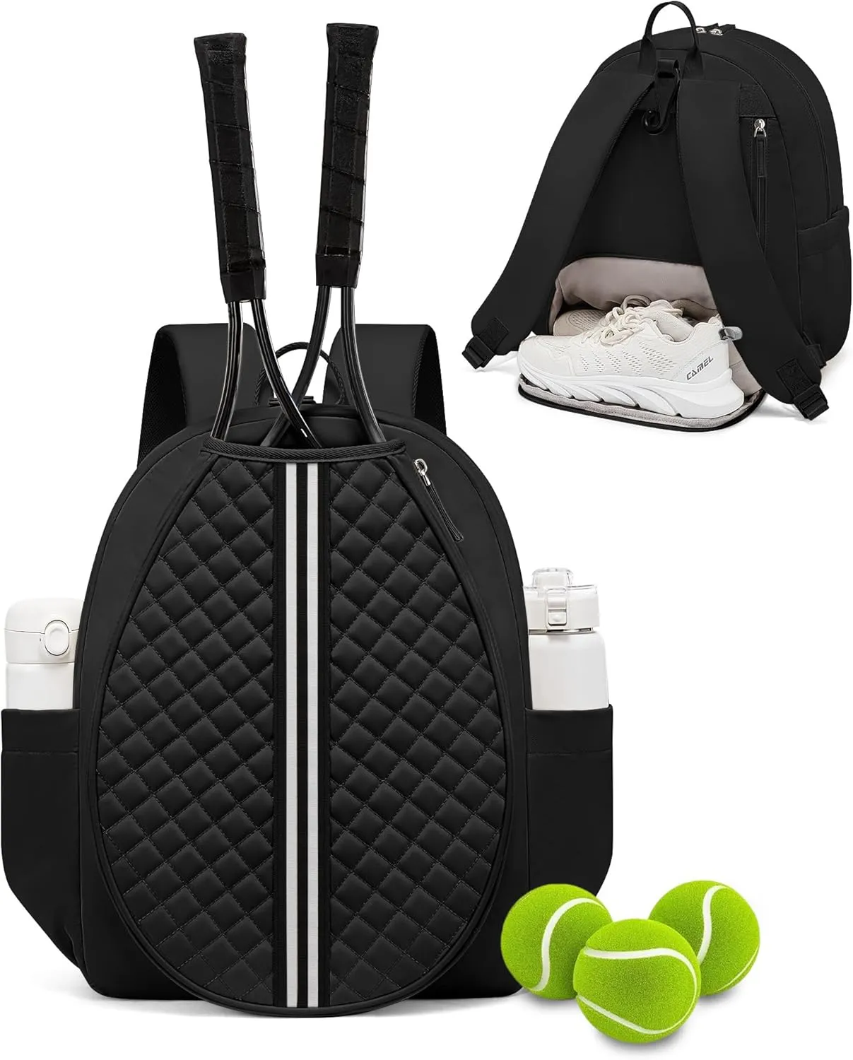 Sucipi Tennis Bag, Quilted Tennis Sling Crossbody Backpack, Water Resistant Tennis Racket Bags for Women Men, Suitable for Pickleball Tennis Badminton