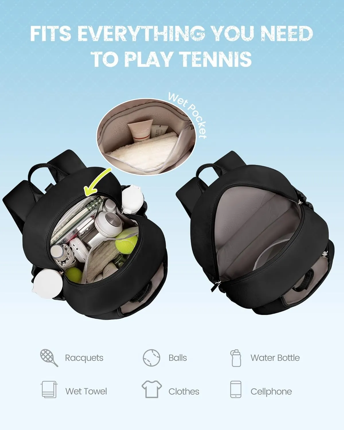 Sucipi Tennis Bag, Quilted Tennis Sling Crossbody Backpack, Water Resistant Tennis Racket Bags for Women Men, Suitable for Pickleball Tennis Badminton