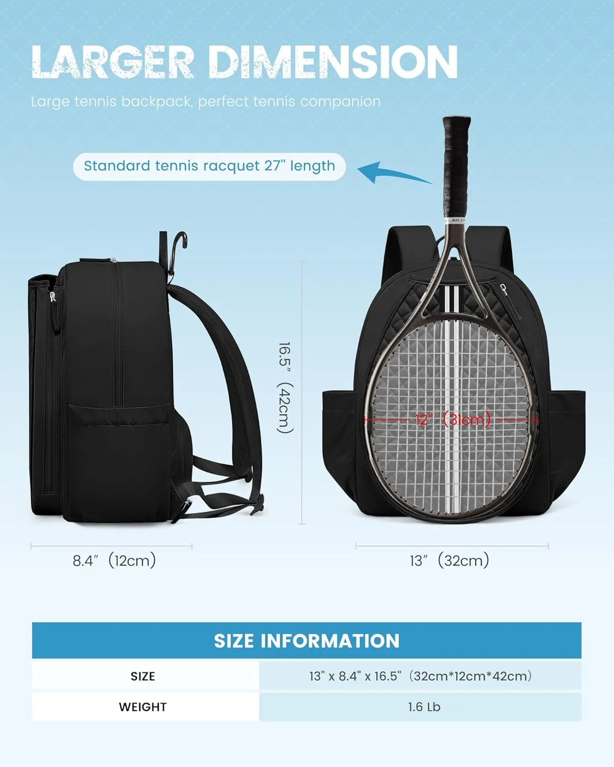 Sucipi Tennis Bag, Quilted Tennis Sling Crossbody Backpack, Water Resistant Tennis Racket Bags for Women Men, Suitable for Pickleball Tennis Badminton