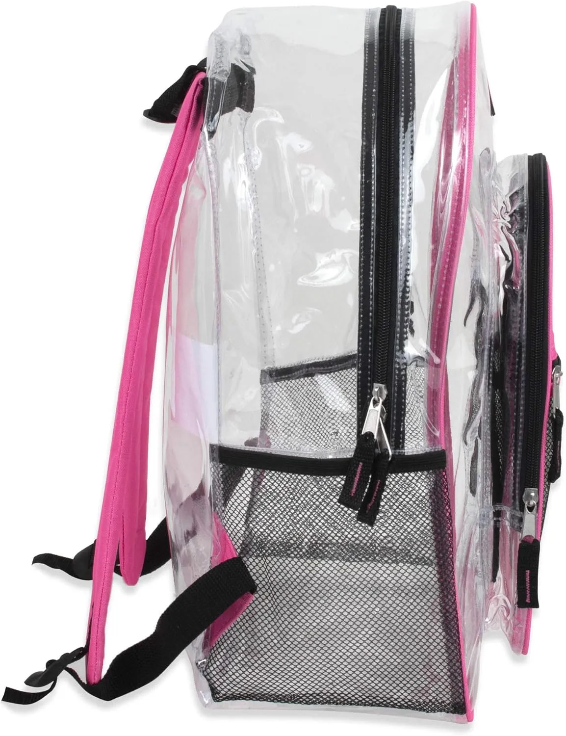 Summit Ridge Clear Waterproof Heavy Duty Stadium Approved Backpack With Water Bottle Holding Pocket, Front Zipper and Mesh Pockets for Men and Women in Pink
