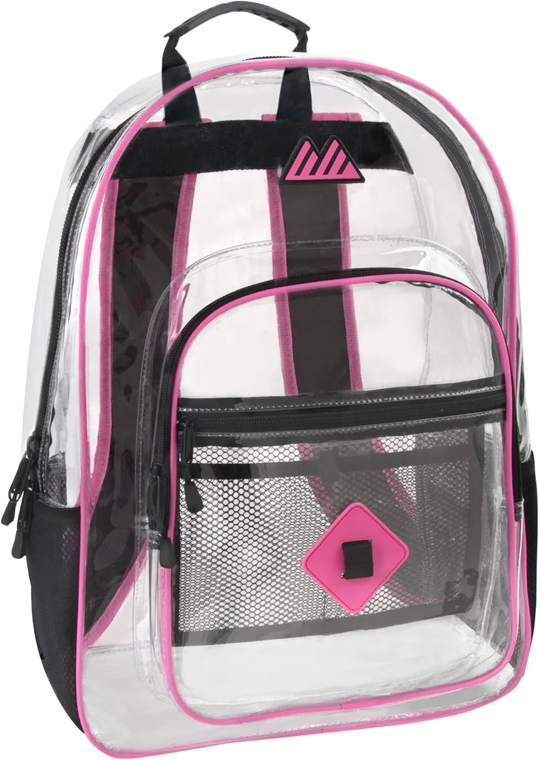 Summit Ridge Clear Waterproof Heavy Duty Stadium Approved Backpack With Water Bottle Holding Pocket, Front Zipper and Mesh Pockets for Men and Women in Pink