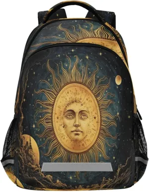 Sun and Moon Design Waterproof Backpack - Casual Outdoor Sports Daypack with Ergonomic Shoulder Straps#661