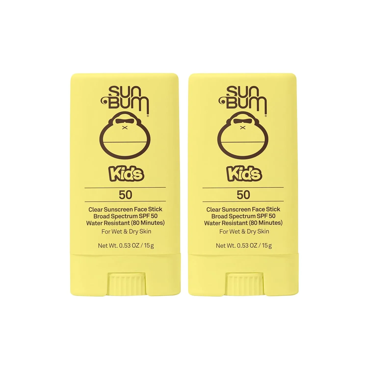 Sun Bum Kids SPF 50 Clear Sunscreen Face Stick | Wet or Dry Application | Hawaii 104 Reef Act Compliant (Octinoxate & Oxybenzone Free) Broad Spectrum UVA/UVB Sunscreen | 0.53 oz (Pack of 2)