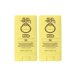 Sun Bum Kids SPF 50 Clear Sunscreen Face Stick | Wet or Dry Application | Hawaii 104 Reef Act Compliant (Octinoxate & Oxybenzone Free) Broad Spectrum UVA/UVB Sunscreen | 0.53 oz (Pack of 2)