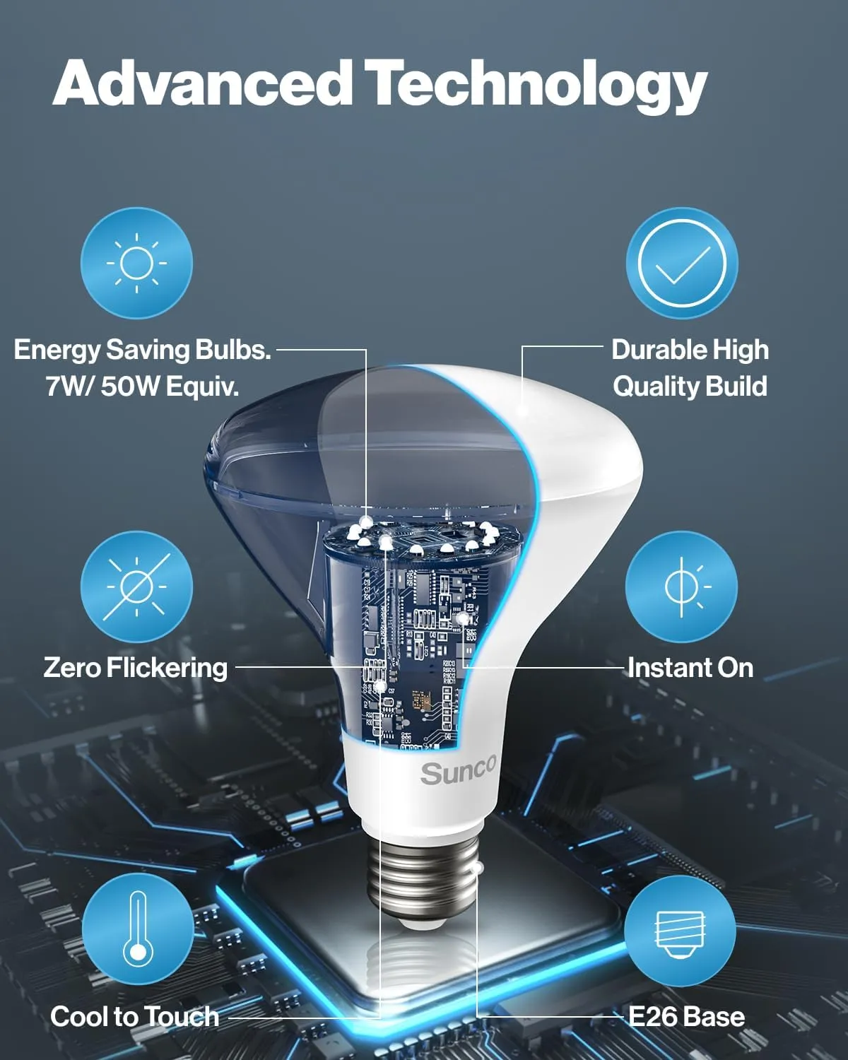 Sunco 10 Pack BR20 LED Bulb Dimmable, Small Recessed Lighting Bulbs, R20 Mini Flood Light Indoor, 550 LM, 7W (50W Equivalent), 2700K Soft White, E26 Base, Can Light for Home, Kitchen, Bedroom UL.