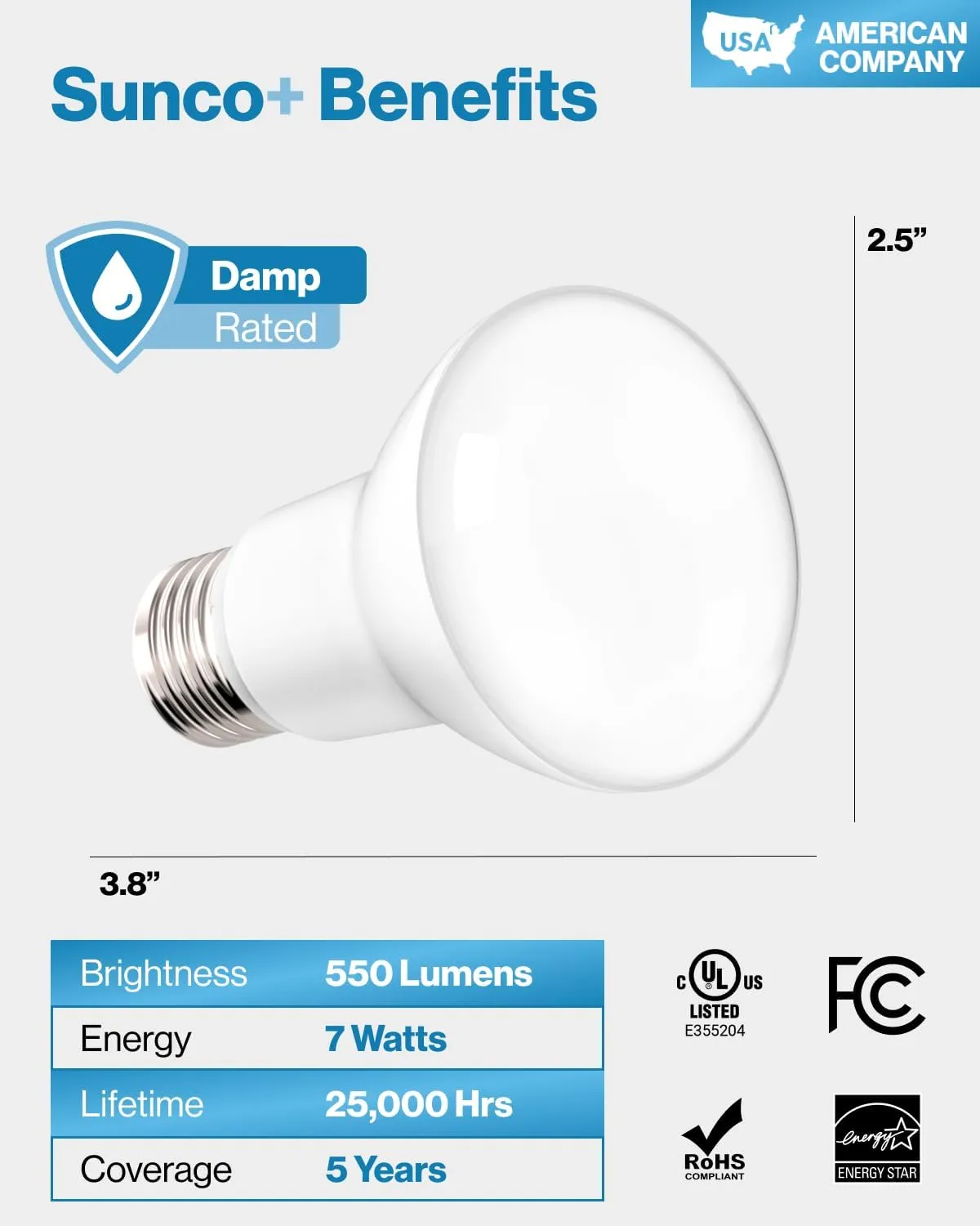 Sunco 10 Pack BR20 LED Bulb Dimmable, Small Recessed Lighting Bulbs, R20 Mini Flood Light Indoor, 550 LM, 7W (50W Equivalent), 2700K Soft White, E26 Base, Can Light for Home, Kitchen, Bedroom UL.