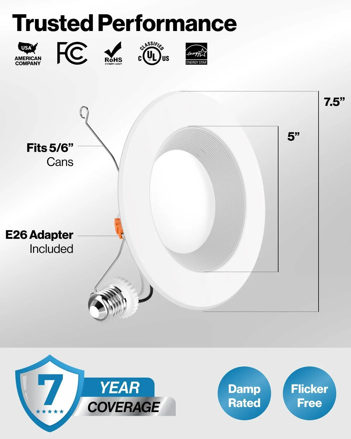 Sunco Retrofit LED Recessed Lighting 6 Inch, Downlight Can Lights for Ceiling, Baffle Trim, 965 LM, 13W (120W Equivalent), 5000K Daylight, Dimmable, Damp Rated UL 4 Pack.