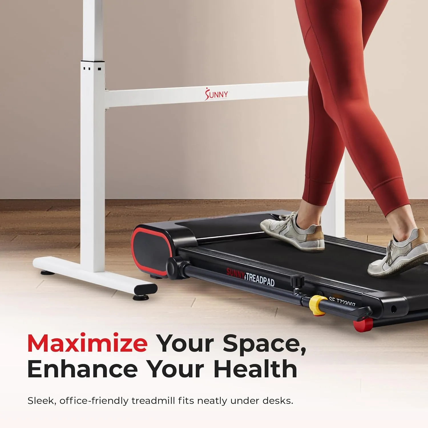 Sunny Health & Fitness Slim Under Desk Walking Compact Treadpad Treadmill with Remote Control, Digital Display, Shock Absorption, Optional Trekking Poles, Free SunnyFit App Bluetooth Connectivity