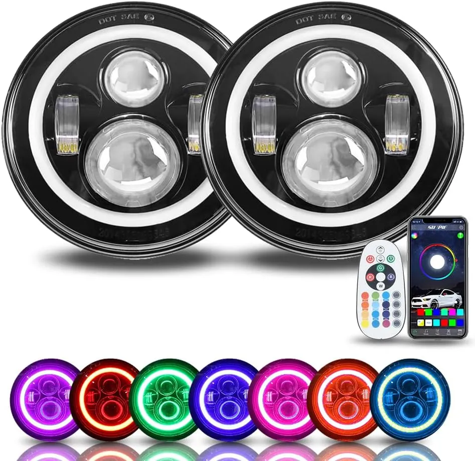 SUNPIE 7 inch RGBW Halo lights for JK JKU TJ LJ