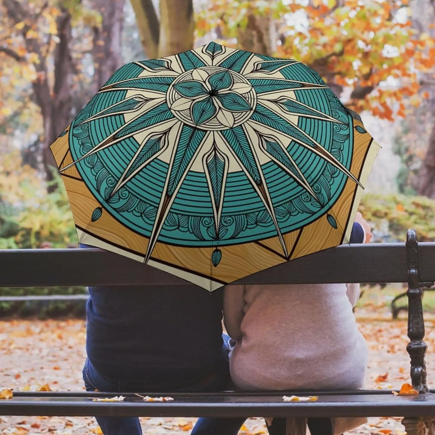 Sunproof Waterproof Travel Auto Folding Umbrella for Women Men Kids, Golf Umbrellas Ergonomic Handle, Auto Open and Close Button, Vintage Compass Art Umbrellas