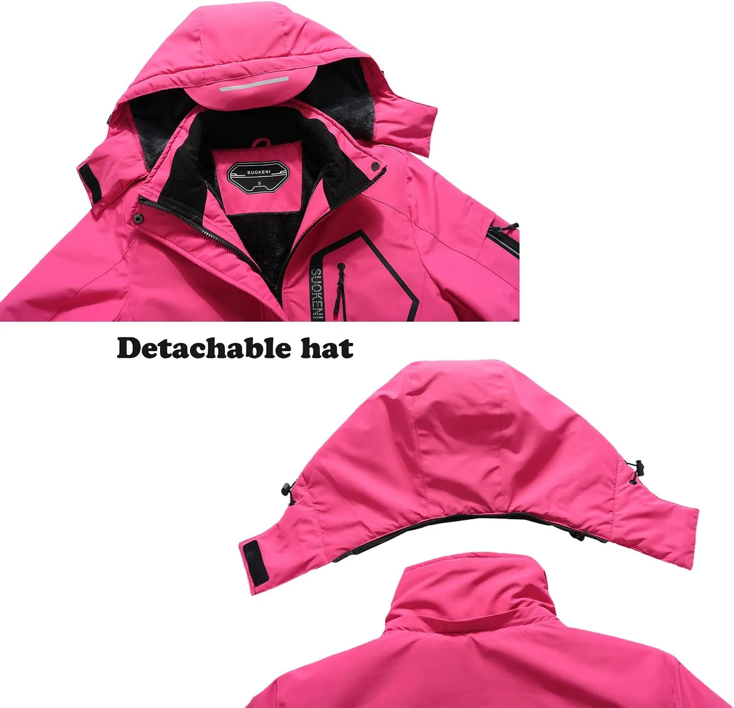 SUOKENI Women's Waterproof Warm Winter Snow Coat Hooded Raincoat Ski Snowboarding Jacket