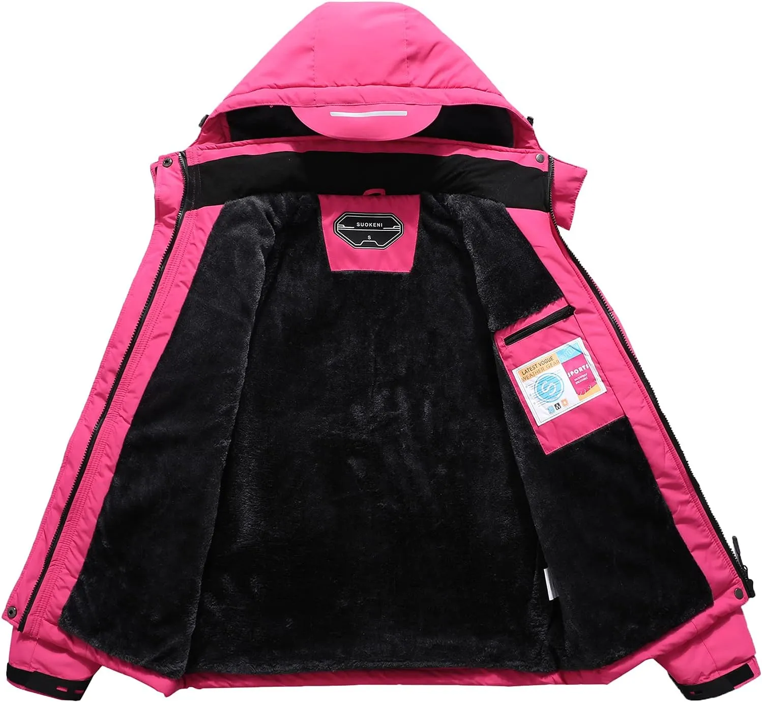 SUOKENI Women's Waterproof Warm Winter Snow Coat Hooded Raincoat Ski Snowboarding Jacket