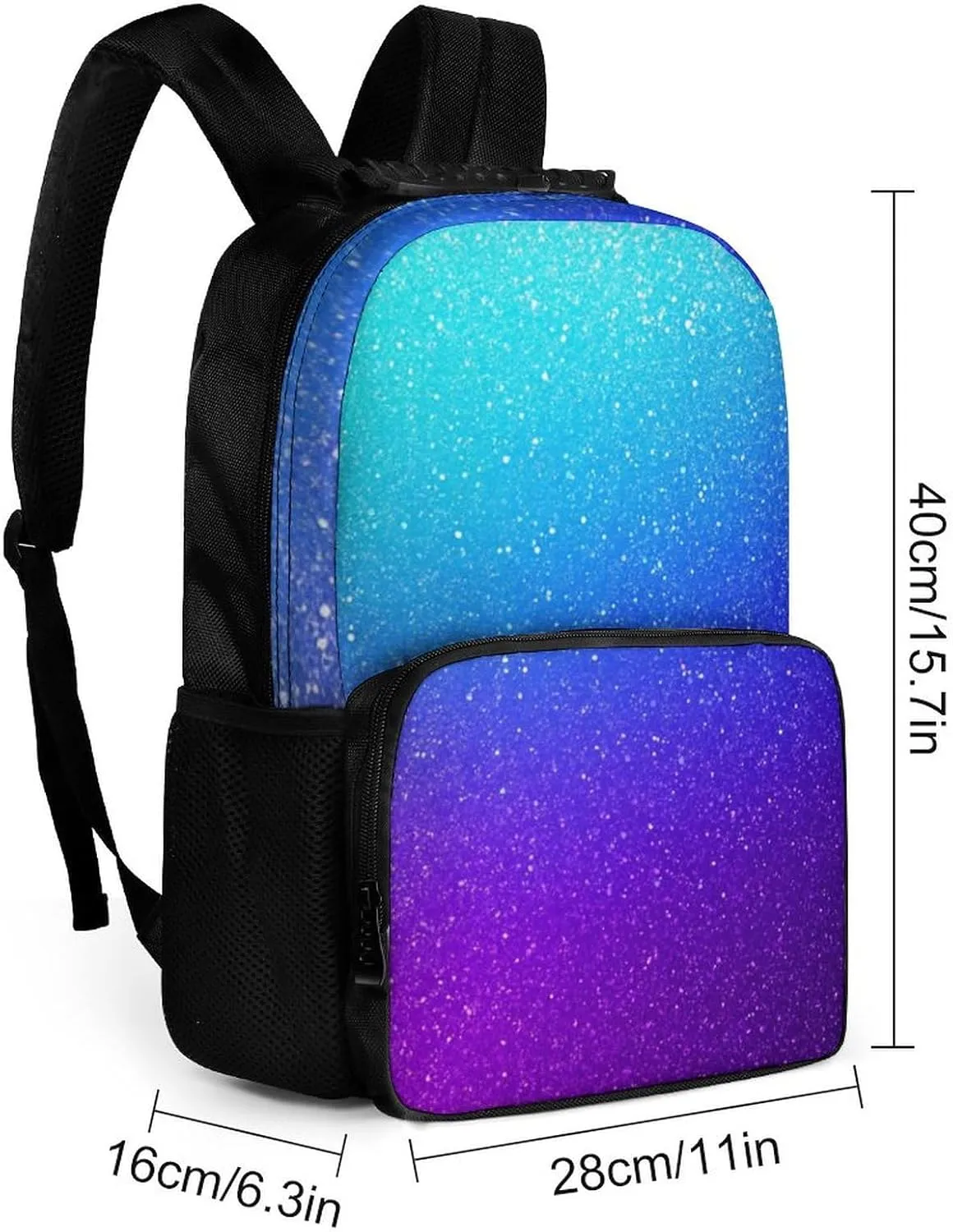 Supdreamc Beautiful Blue Purple Bling Glitter Sparkles Pattern Daypack Backpack Polyester Multipurpose Anti-Theft Shoulder Bag Big Capacity Gym Outdoor Hiking Backpack With Smooth Zippers