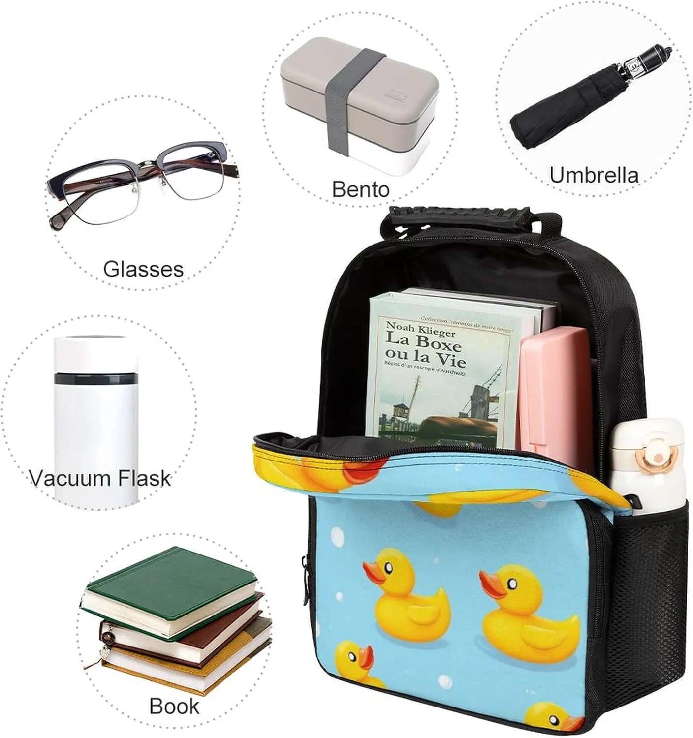 Supdreamc Cute Funny Blue Bubbles Yellow Rubber Ducks Backpack Polyester Anti-Theft Multipurpose Bookbag Large Capacity Laptop Book Bag Rucksack With Side Pockets