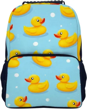 Supdreamc Cute Funny Blue Bubbles Yellow Rubber Ducks Backpack Polyester Anti-Theft Multipurpose Bookbag Large Capacity Laptop Book Bag Rucksack With Side Pockets