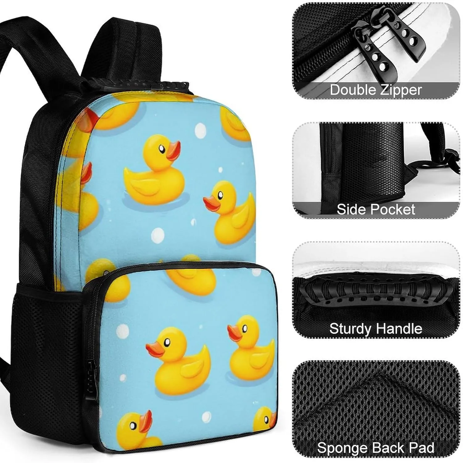 Supdreamc Cute Funny Blue Bubbles Yellow Rubber Ducks Backpack Polyester Anti-Theft Multipurpose Bookbag Large Capacity Laptop Book Bag Rucksack With Side Pockets
