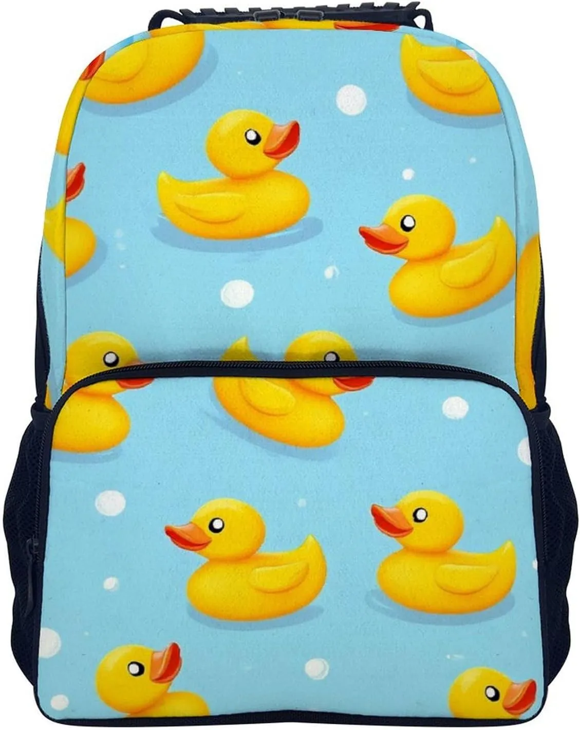 Supdreamc Cute Funny Blue Bubbles Yellow Rubber Ducks Backpack Polyester Anti-Theft Multipurpose Bookbag Large Capacity Laptop Book Bag Rucksack With Side Pockets