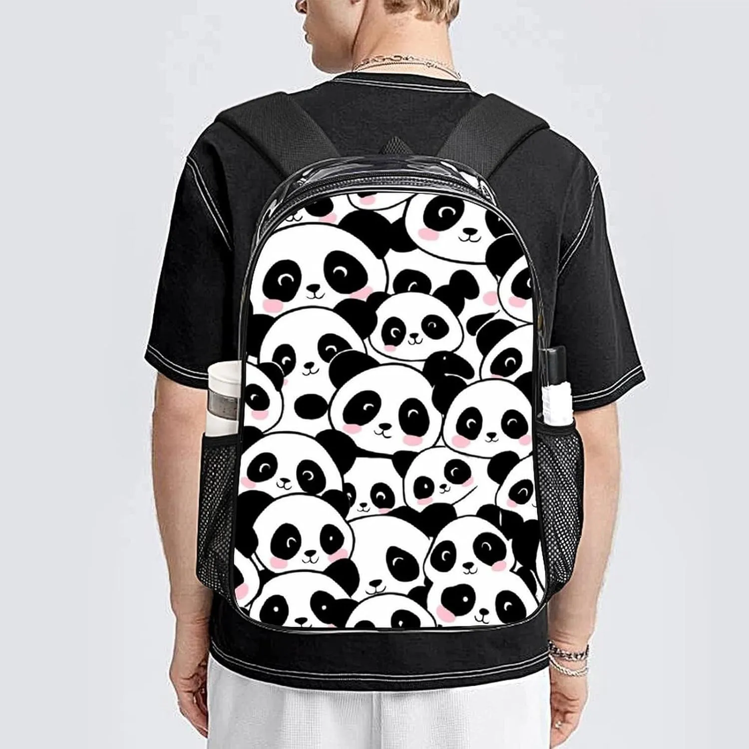 Supdreamc Transparent Daypack Backpack for Climbing Outdoors Running - Big Capacity Multipurpose Anti-Theft Bookbag, Cute Cartoon Pandas Travel Hiking & Camping Rucksack