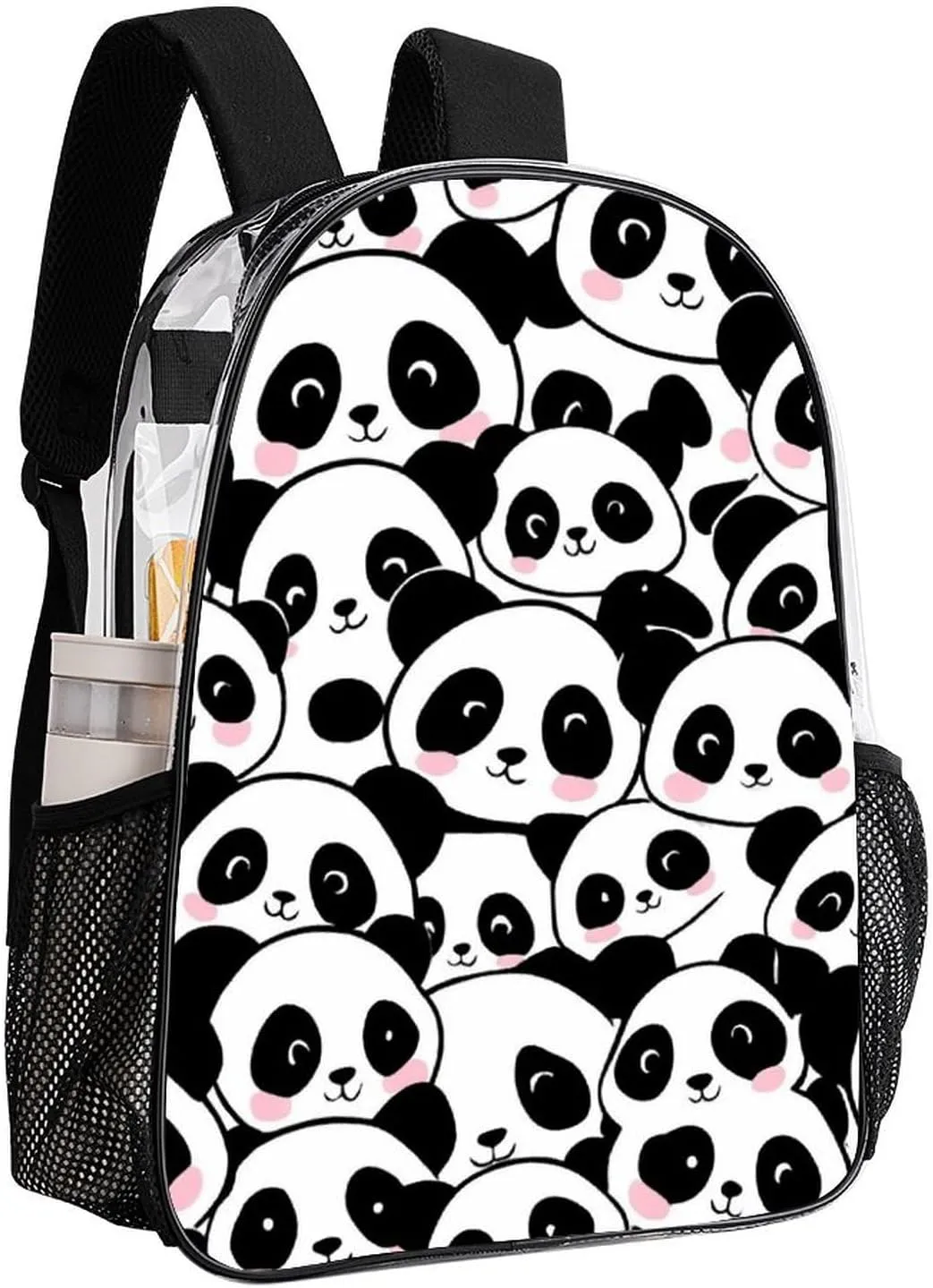 Supdreamc Transparent Daypack Backpack for Climbing Outdoors Running - Big Capacity Multipurpose Anti-Theft Bookbag, Cute Cartoon Pandas Travel Hiking & Camping Rucksack