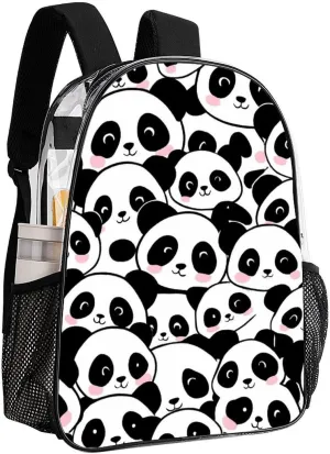 Supdreamc Transparent Daypack Backpack for Climbing Outdoors Running - Big Capacity Multipurpose Anti-Theft Bookbag, Cute Cartoon Pandas Travel Hiking & Camping Rucksack