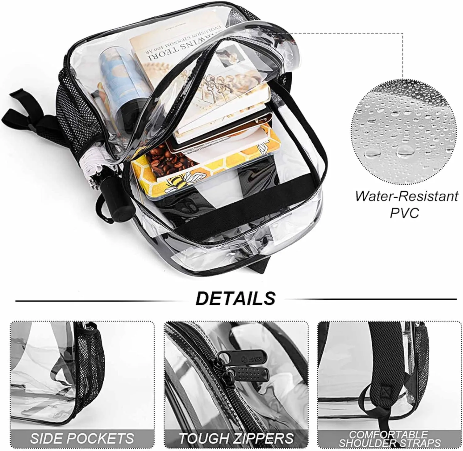 Supdreamc Transparent Daypack Backpack for Climbing Outdoors Running - Big Capacity Multipurpose Anti-Theft Bookbag, Cute Cartoon Pandas Travel Hiking & Camping Rucksack