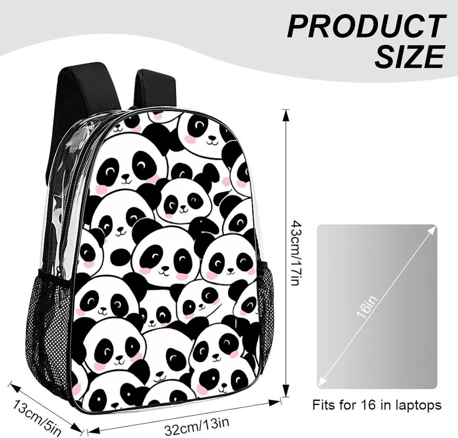 Supdreamc Transparent Daypack Backpack for Climbing Outdoors Running - Big Capacity Multipurpose Anti-Theft Bookbag, Cute Cartoon Pandas Travel Hiking & Camping Rucksack