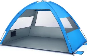 SUPVOX Large Folding Beach Tent, Portable Sun Shelter with 360 Degree Ventilation, Beach Sun Shelter for 4-5 Persons, Outdoor Tent for Hiking, Camping and Vacation (Dark