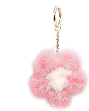 surell - Genuine Mink Fur Pom Flower Keychain - Bag Beach Daisy Purse Charm - Floral Pocketbook Accessory