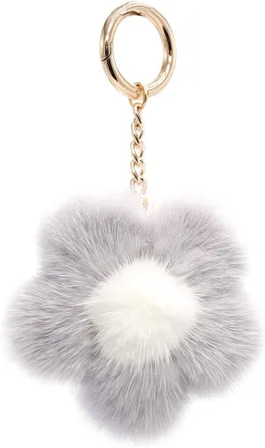 surell - Genuine Mink Fur Pom Flower Keychain - Bag Beach Daisy Purse Charm - Floral Pocketbook Accessory