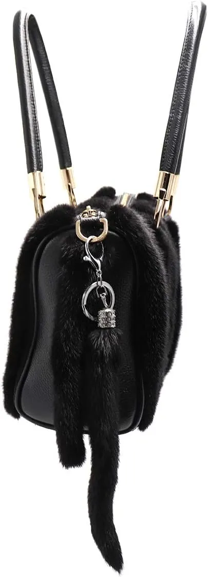surell Genuine Mink Fur Pom Tail Bling Keychain - Luxury Bag Charm - Stylish Pocketbook Accessory