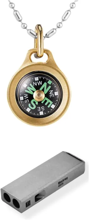 Survival Essentials Bundle: Brass Mini Compass & Titanium Whistle for Adventurers, Hikers, and Outdoor Enthusiasts - Durable, Compact, and Reliable Gear for Your Next Adventure