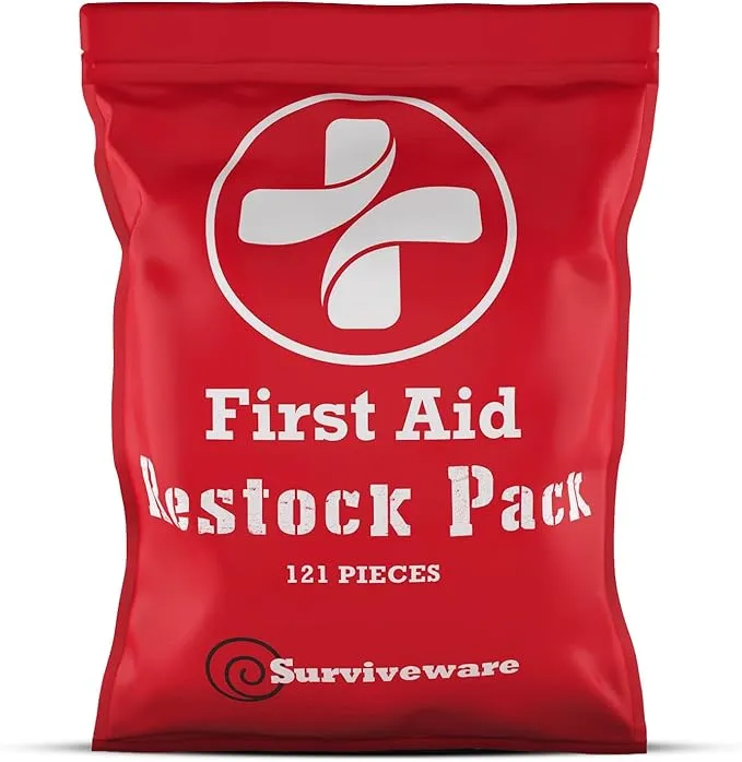 Surviveware Waterproof First Aid Kit - Survival Emergency Preparedness for Travel Camping Gear, Survival Kits, Home Essentials and Outdoor Emergencies - Refill Pack