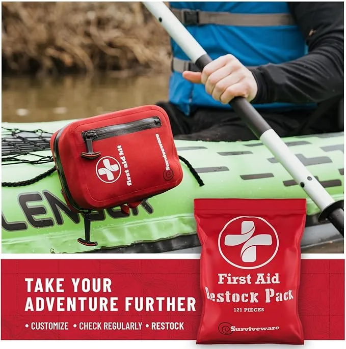 Surviveware Waterproof First Aid Kit - Survival Emergency Preparedness for Travel Camping Gear, Survival Kits, Home Essentials and Outdoor Emergencies - Refill Pack