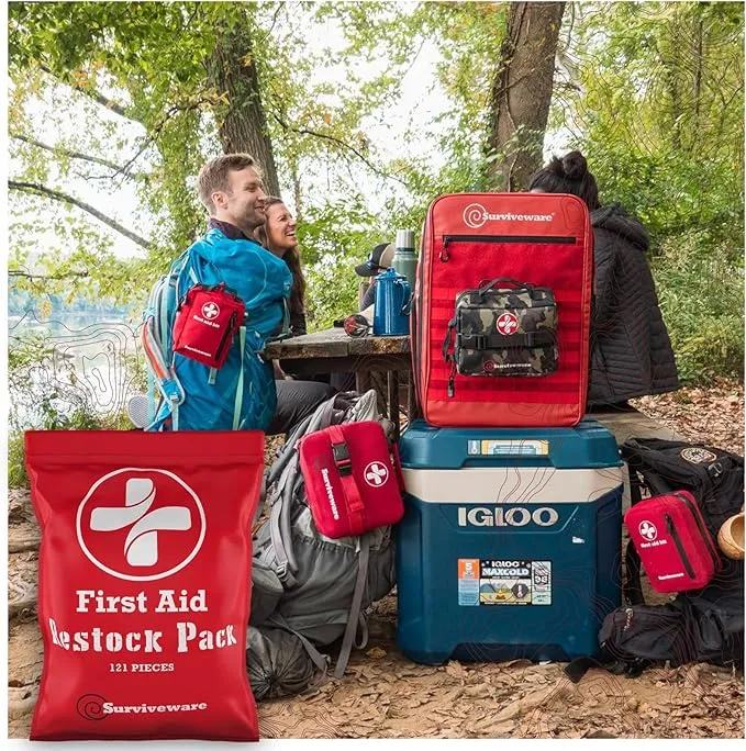 Surviveware Waterproof First Aid Kit - Survival Emergency Preparedness for Travel Camping Gear, Survival Kits, Home Essentials and Outdoor Emergencies - Refill Pack