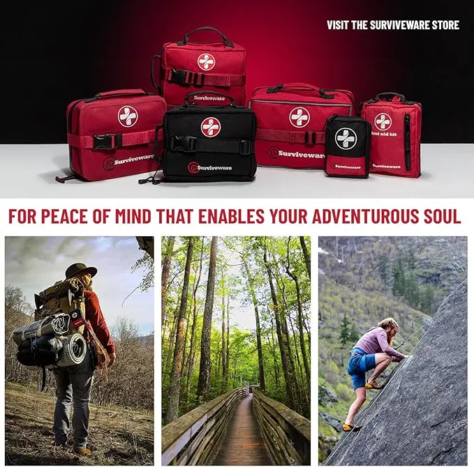 Surviveware Waterproof First Aid Kit - Survival Emergency Preparedness for Travel Camping Gear, Survival Kits, Home Essentials and Outdoor Emergencies - Refill Pack