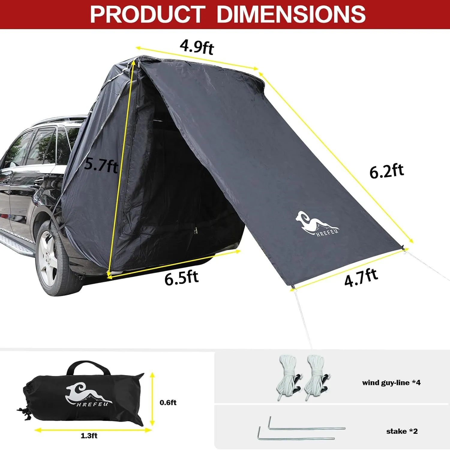 SUV Tent Car Awning, UPF 50   with Portable Waterproof Storage Bag, Tear-Resistant, Large Space, Good Vision, Smooth Ventilation, Suitable for Outdoor Beach Camping Auto Canopy Shade…