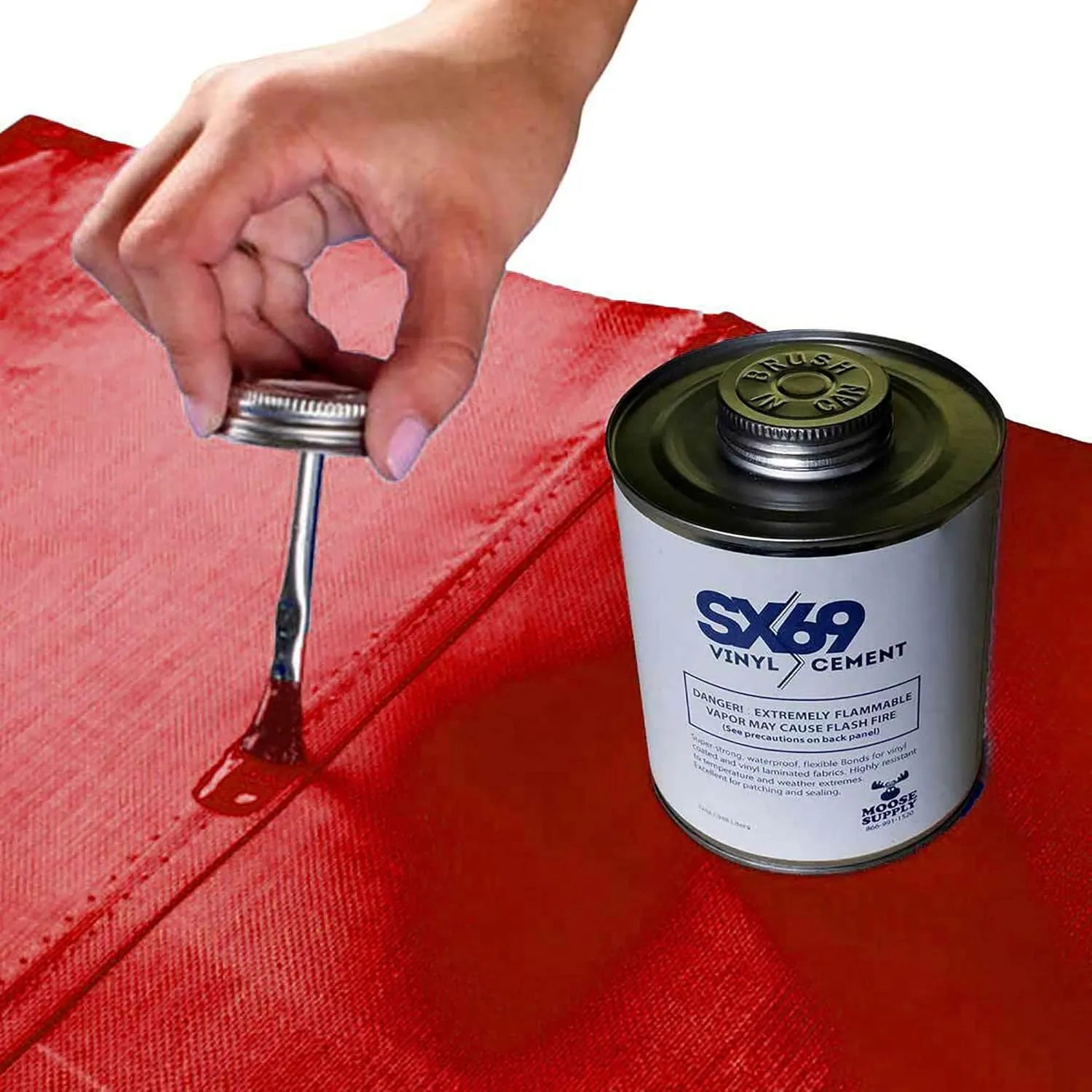SX 69 Vinyl Repair Kit | Inflatable Bounce House Repair Kit | Includes 8 Ounce Adhesive and Vinyl Roll | for Flexible, Waterproof Repairs of Tears, Punctures, and Holes