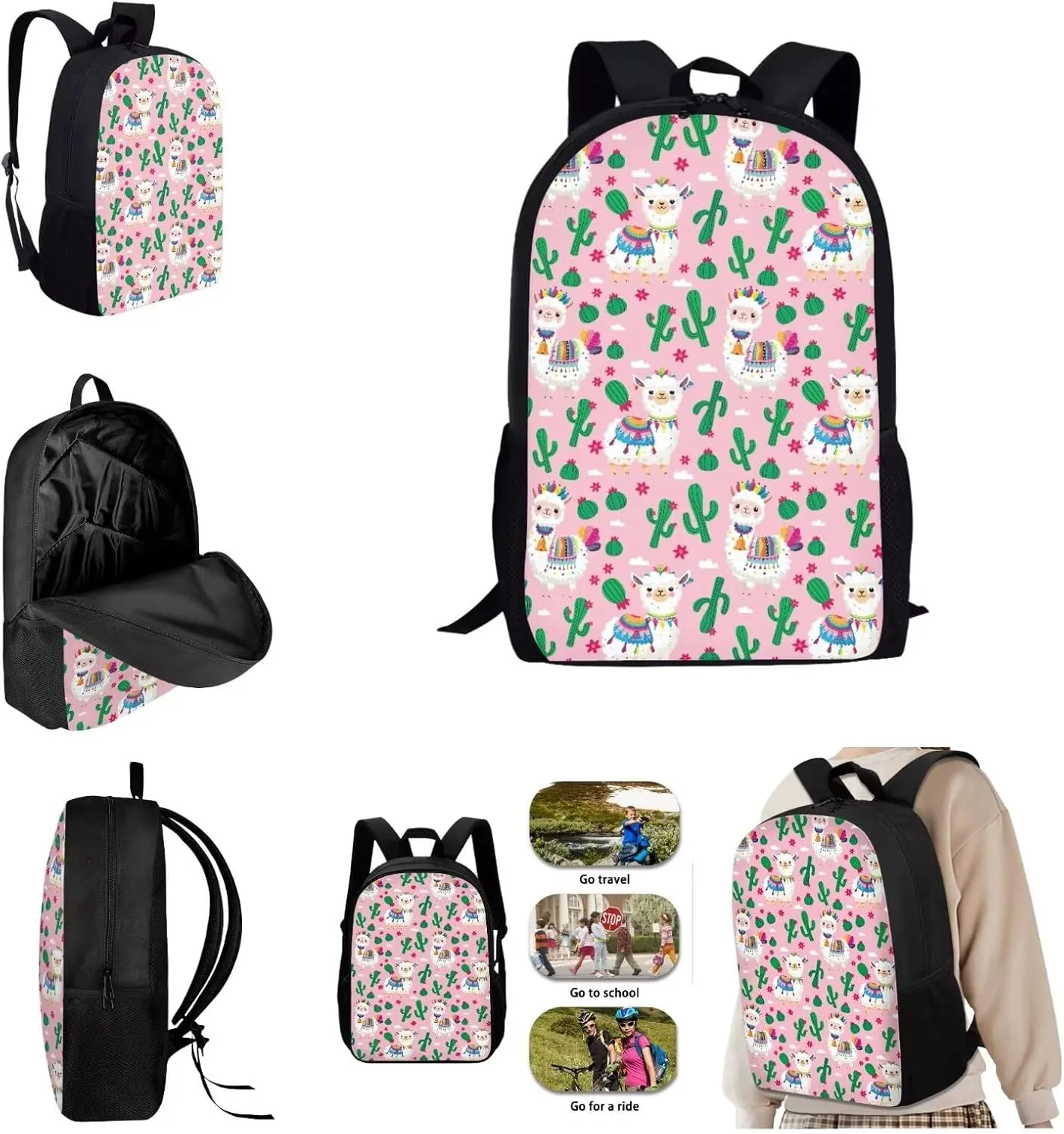 SYtrade Alpaca Cactus Pink Backpack for School Girls Travel Backpack Laptop Boys Toddler Bookbag