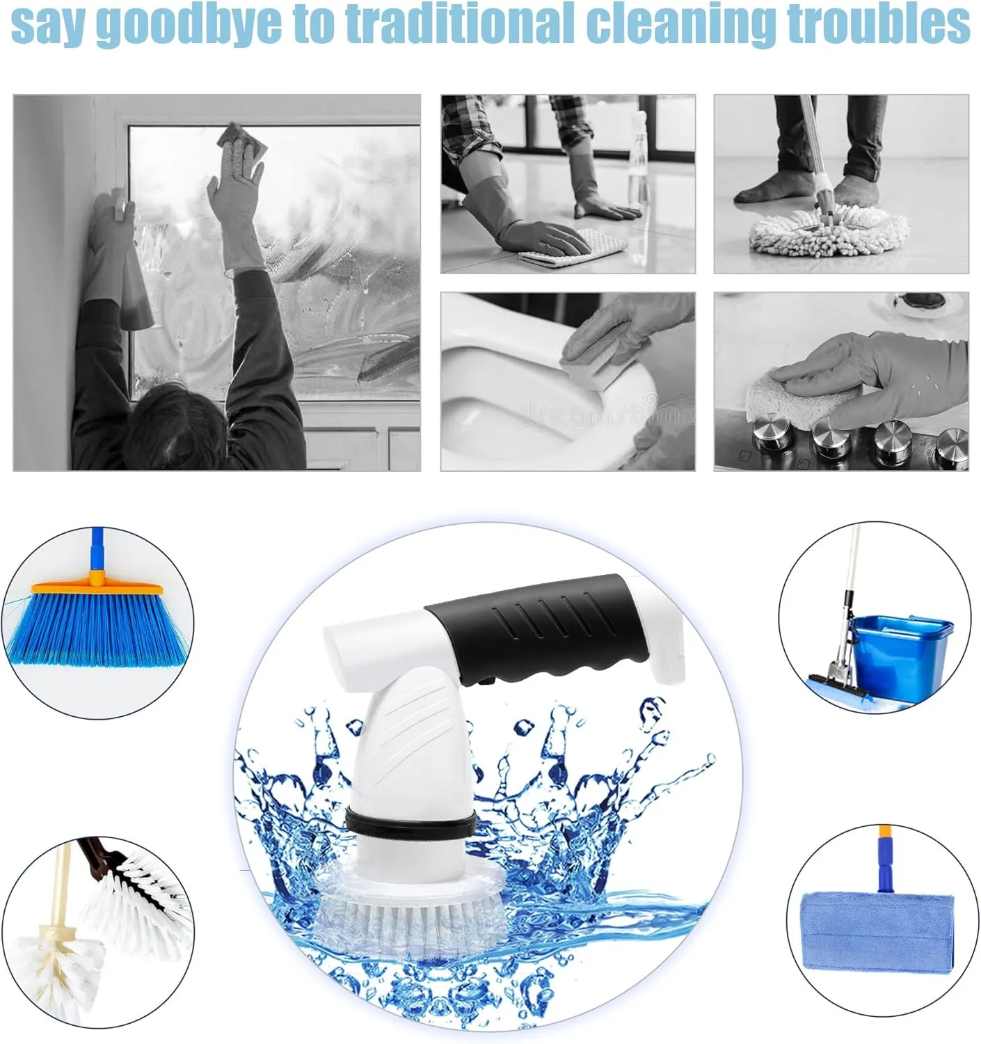 SZFIXEZ Electric Spin Scrubber, Cordless Electric Cleaning Brush for Bathroom Electric Spin Cleaner with 4 Replaceable Shower Cleaning Brush Heads for Wall, Stove, Tile, Bathtub, Toilet, Window DST-01