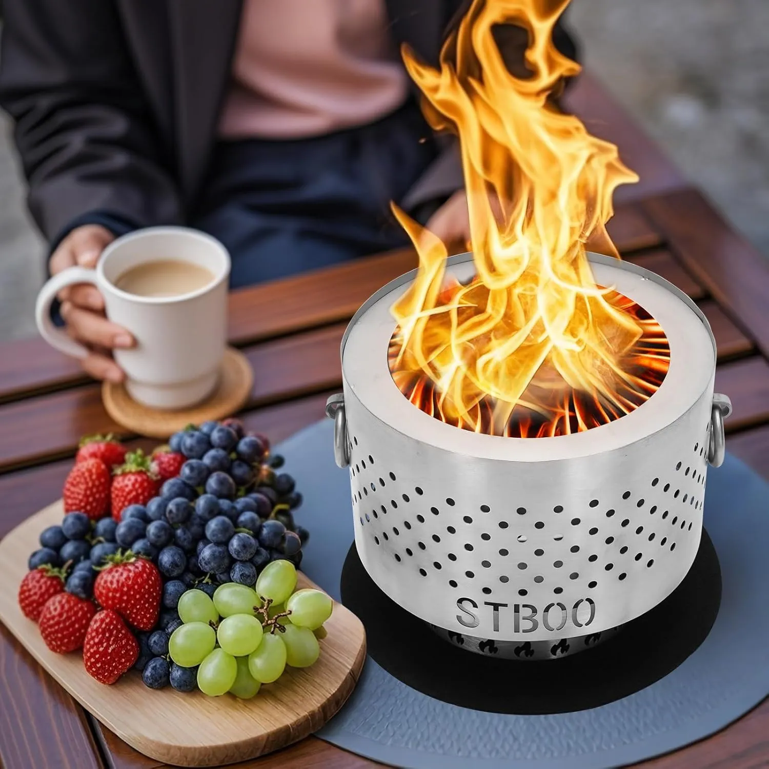 Tabletop Fire Pit with Ash Tray - Low Smoke Pellet Portable Table Top Firepit | Indoor&Outdoor Mini Personal Fireplace with Travel Bag | Small Smores Firepit for Patio, Camping,Porch,7.8inch Stainless