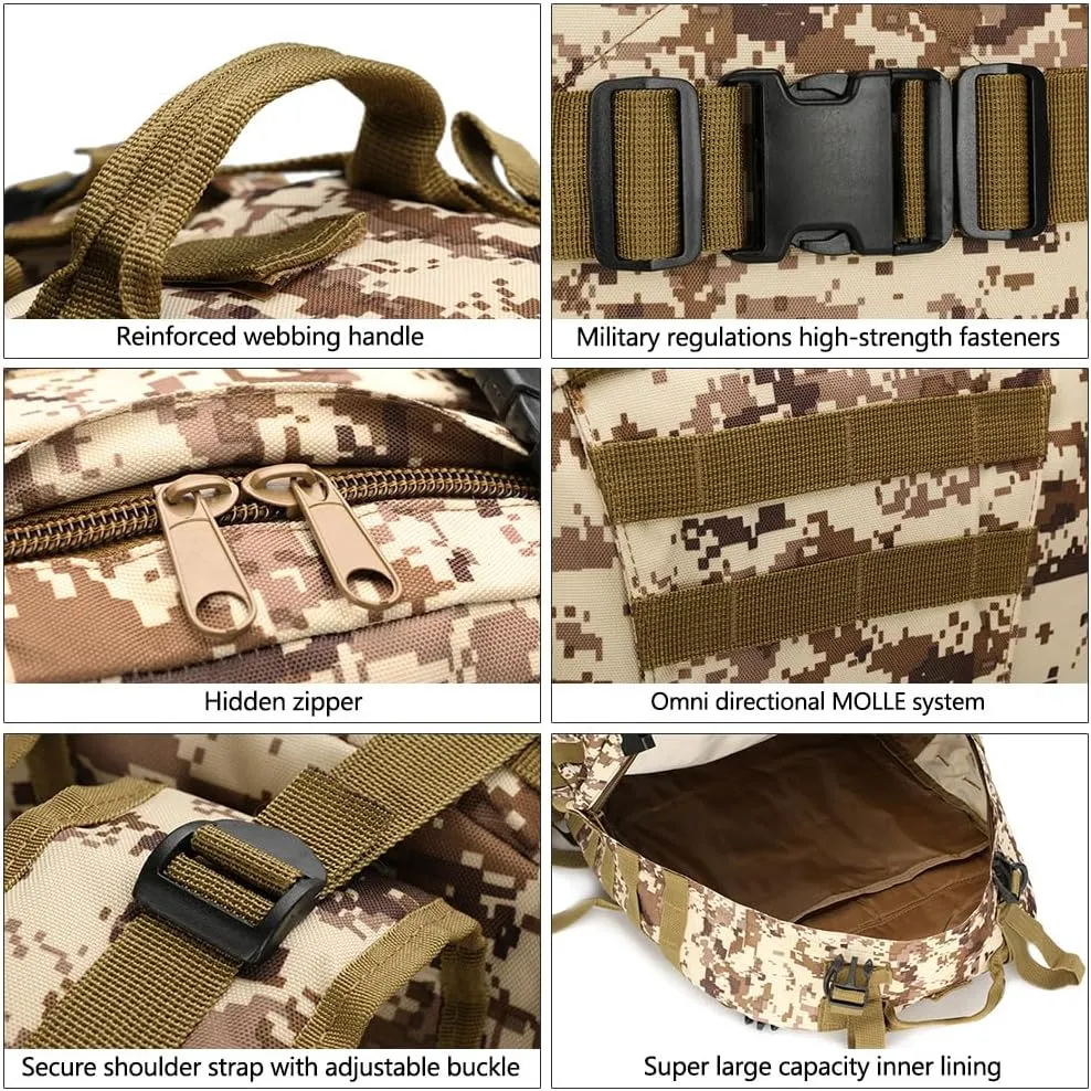 Tactical Backpack Military Army Rucksack 60L Large Assault Pack Detachable Molle Bag (ACU)