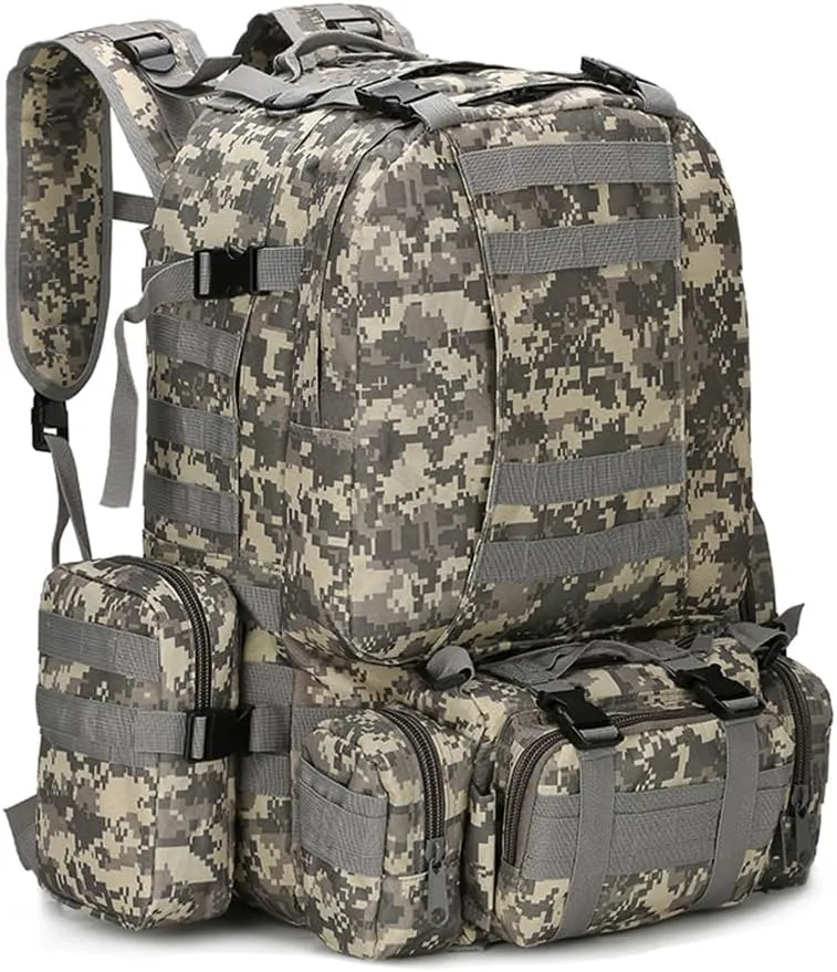 Tactical Backpack Military Army Rucksack 60L Large Assault Pack Detachable Molle Bag (ACU)